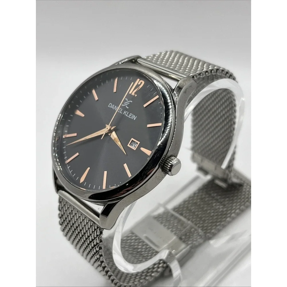 Daniel Klein Men's Quartz Watch 42mm Case Silver Mesh Metal Band-‎ New Battery